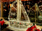 Sailboat with Ornaments Frozen in Hull and Christmas Lights on Sails 40x40 Custom
